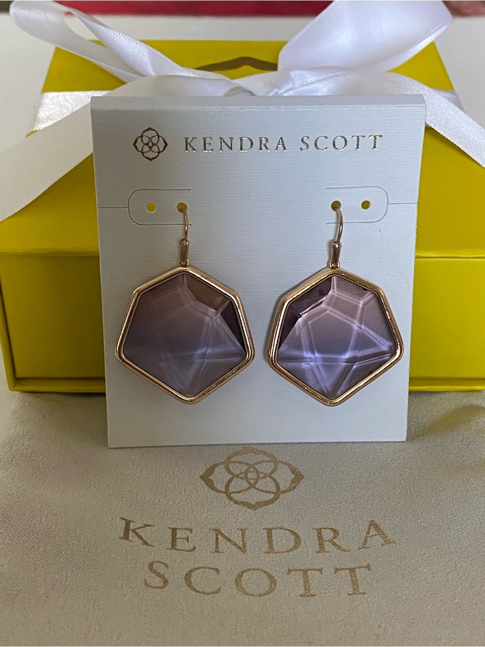 Kendra Scott Vanessa Faceted Dichroic Lavender Purple Rose Gold Hexagon Earrings